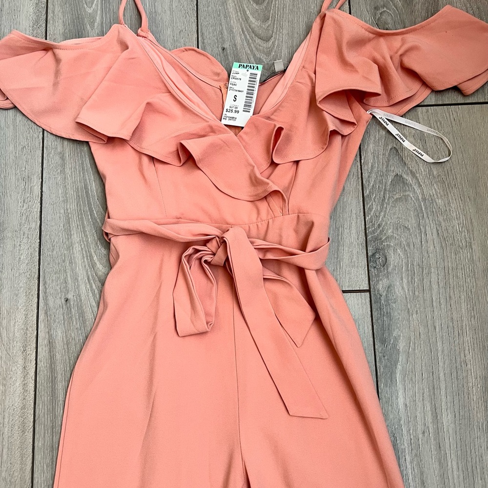 Peach off the shoulder jumpsuit in size small